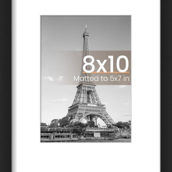 upsimples 8x10 Picture Frame, Display Pictures 5x7 with Mat or 8x10 Without Mat, Wall Hanging Photo Frame, Black, 1 Pack