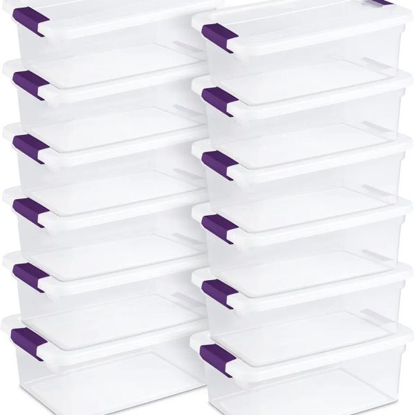 Sterilite 12-Pack 15 Quart ClearView Latch Box, Stackable Organizer Bins with Latching Lids - Clear Plastic Organization Containers for Closet, Bedroom, Shelving Units and Everyday Home Storage