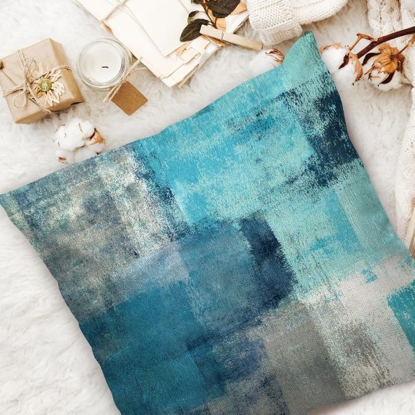 COLORPAPA Teal & Grey Abstract Throw Pillow Covers – Set of 4 (18x18) | Decorative Cushion Covers for Sofa, Bedroom & Living Room